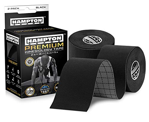 Hampton Adams Kinesiology Tape, Uncut Roll, Waterproof Muscle Support - color: Black, size: 2in x 16ft (2 Rolls)