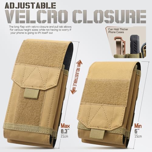 Universal Phone Pouch with MOLLE Attachment for EDC Outdoor & Tactical Gear - color: Khaki