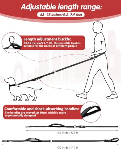 Hands Free Dog Leash, Multifunctional Crossbody Dog Leash - color: Black, size: Medium-5.3-7.9ft