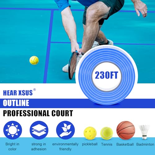 230 ft Pickleball Court Tape, 2 in Wide x 76.7 yd Long Court Marking Kit for A Complete Pickleball Court, Durable Floor Marking Tape for Outdoor and Indoor Use - style: Blue 1PC