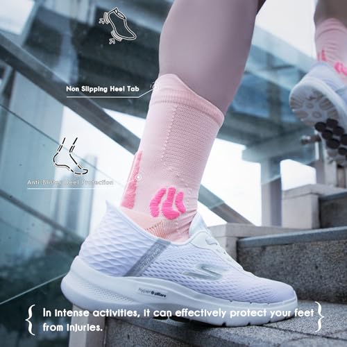 BRISIRA Coolmax Bamboo Viscose Compression Running Socks Crew Mid Calf - color: 3 Pairs Pink, size: 6-9