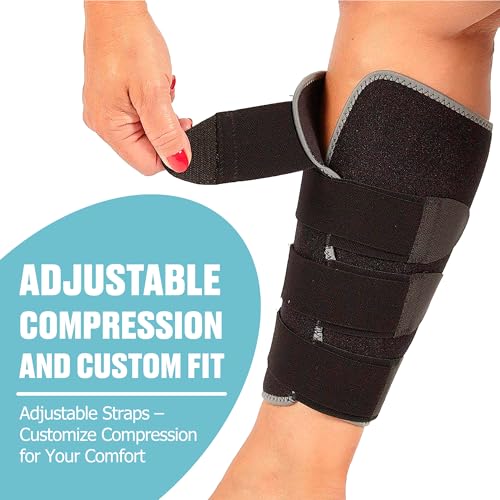 Calf Brace | Premium Compression Sleeve for Men & Women | Provides Pain Relief & Support | For Shin Splints, Lower Leg Pain, Torn Calf Muscle | Black Neoprene Adjustable Support Wrap for Runners