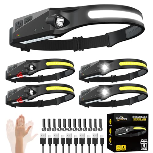 Rechargeable Headlamp 5PCS, 230° LED Head Lamp, Head Lights for Forehead - size: 5Pack