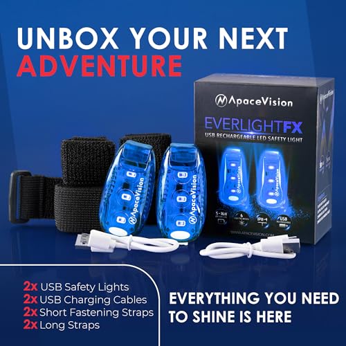 EverLightFX USB Rechargeable LED Safety Light 2 Pack, Clip On Strobe Light - color: Blue
