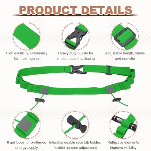 Bib Belt, Race Belt Triathlon Running Number Holder Elastic Comfortable with 6 Gel Loops, Sport Race Bib Holder 1Pcs, Green for Runners/Marathon/Cycling - color: Green