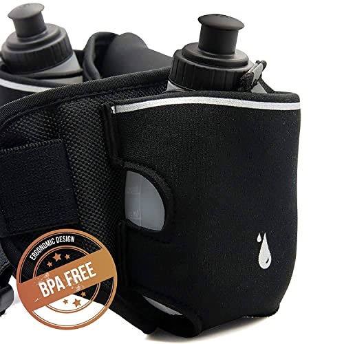Premium Quality No Bounce Runners Hydration Belt With Reflectors, Smartphone Pocket & BPA free Water bottles