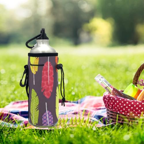 Wanty Neoprene 20 Oz Insulated Water Drink Bottle Cooler Carrier Cover Sleeve Tote Bag Pouch Holder Strap for Climbing Cycling and Running Outdoor Activities (Feather) - color: Feather