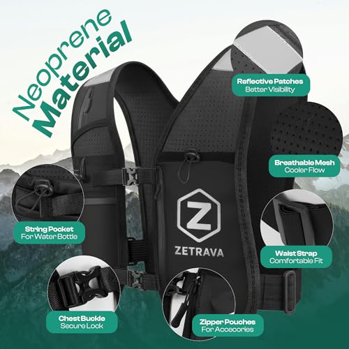 Women’s Running Hydration Vest with 6 Pockets,2x500ml Soft Flasks,Reflective Running Vest,Adjustable Bounce-Free Fit,Waterproof Phone Pocket,Running Backpack for Marathon,Trail Running,Hiking &Cycling