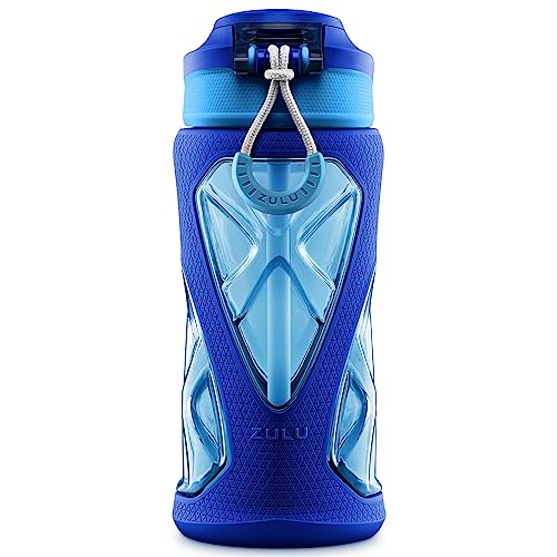 ZULU Torque 16oz Plastic Kids Water Bottle with Silicone Sleeve, Mojo Blue - color: Mojo Blue, size: 16 Ounces, style: Single