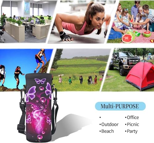 AUPET Water Bottle Sling Bag Carrier Crossbody Sleeve,Insulated Neoprene Bottle Case Holder Pouch Cover 500ML/17oz with Shoulder Strap for Walking Women Men - color: Butterflies