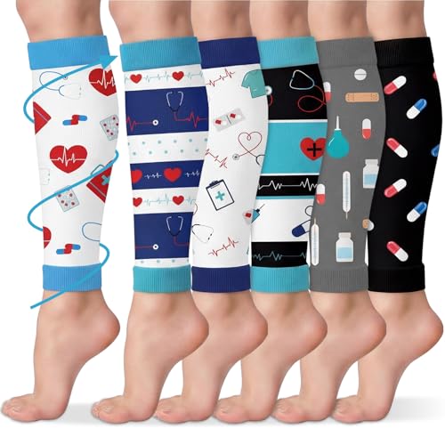 Hercicy 6 Pairs Nurse Calf Compression Sleeve Thank You Gift, Bright - style: Bright