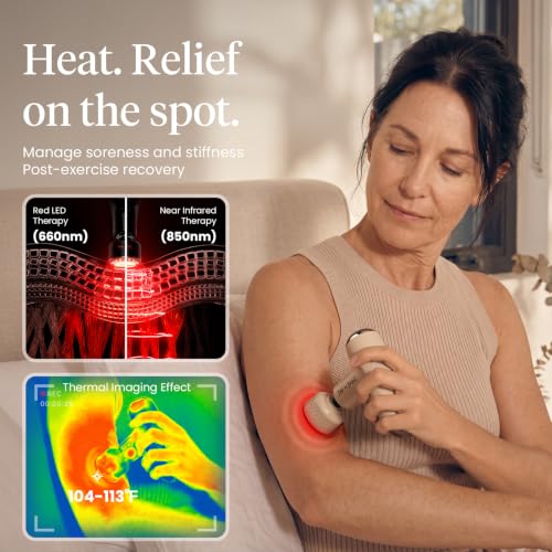 BOB AND BRAD Q2 Ultra Mini Massage Gun with Red LED Therapy Infrared Heat - color: Creamy Beige