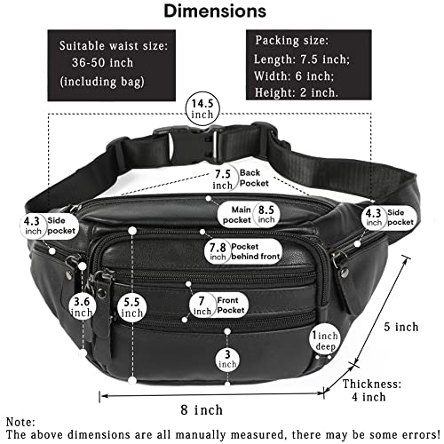 Black Leather Fanny Pack for Men & Women, Fashionable Multi-Pockets Waist Belt Bag for Travel Sports Hiking Cycling Fishing Running - color: 810#black