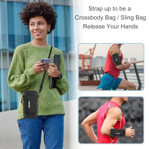 Running Armband Phone Holder with Crossbody Strap, 7.5 Inch Black - color: 05-Black + Black Strap
