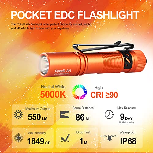 ACEBEAM Pokelit AA Mini Flashlight with Clip, 90+ High CRI Pocket LED Light - color: Orange