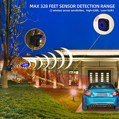 328ft Range Wireless Driveway Alarm, Outside Motion Sensor Alarm - color: Black