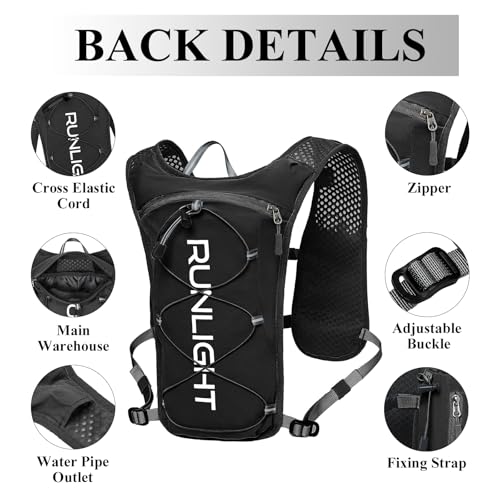 Runlight Running Vest for Women Men Lightweight Hydration Backpack Pack with 1.5L Water Bladder Bag Hydro Daypack for Hiking,Trail,Skiing,Camping,Cycling,Race,Marathon - color: Black
