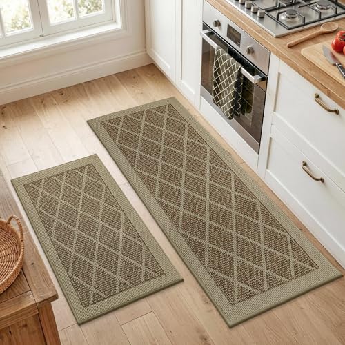 COSY HOMEER Kitchen Rugs, 2 PCS Kitchen Mats Non Slip Washable,Beige - color: Beige, size: 20"x32" + 20"x48"