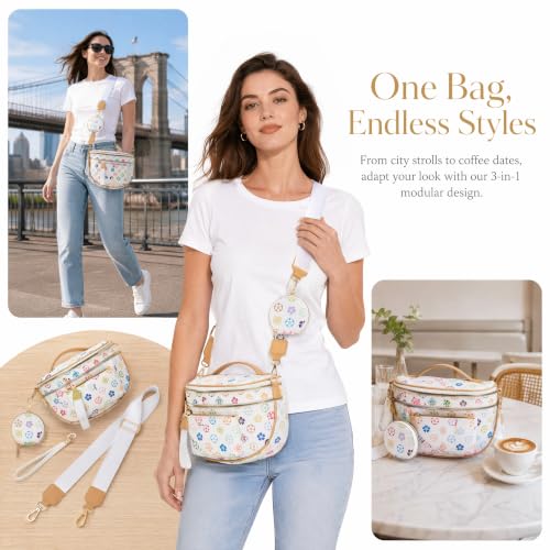 Makes Checkered Crossbody Bag Bum Bag for Women with Pouch - color: Triwhite