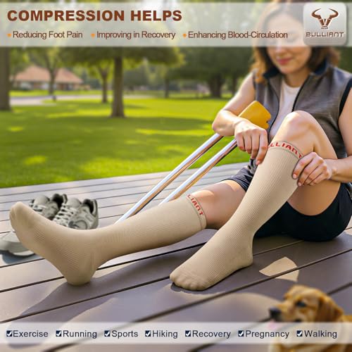 BULLIANT Men's Cushioned Compression Knee High Sports Recovery Socks 3Pack - color: 3pairs-nude7958, size: Small-Medium