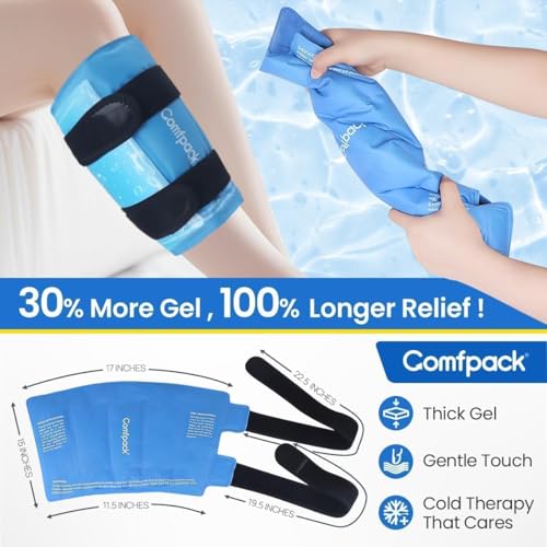 Calf Ice Pack Wrap for Shin Splints – 2-in-1 Cold Therapy & Adjustable Compression, FSA Eligible Reusable Gel Pack with Elastic Strap for Runners, Post-Surgery & Muscle Strain Comfpack