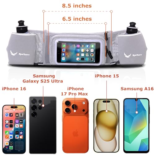 No.1 Hydration Belt by Runtasty - Premium Running Fuel Belt w/2 BPA-Free 10 oz Water Bottles, Tilt-Up Pocket w/Touchscreen-Ready Cover - Fits All iPhones, Runners Ebook & No-Bounce Design - color: Platinum Gray