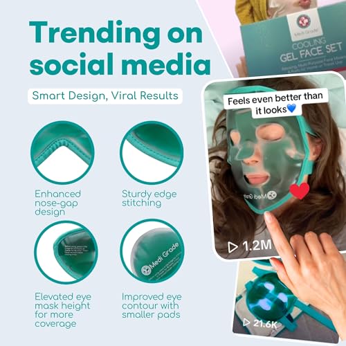 Medi Grade Face Ice Pack and Cooling Eye Mask Set, ChillGel Gel Mask, Green - color: Green