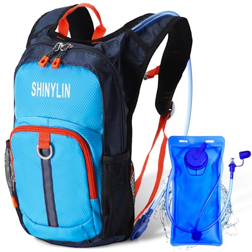 Shinylin Kids Hydration Backpack with 1.5L Water Bladder Hiking Backpack Lightweight for Boys or Girls Children Biking Climbing Running Cycling - color: Blue, style: Classic