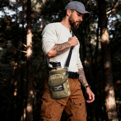 NATURE PIONEOR 32 64 128oz Tactical Water Bottle Pouch, MOLLE Bottle Holder - color: Khaki, size: 64OZ
