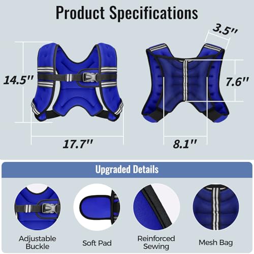 Zeerun Weighted Vest, 6/8/10/12/15/18/20/24/30LB for Men Women - color: Blue, size: 12 Lb