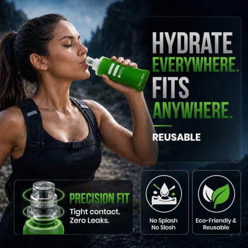 FITLY Soft Flask Running Water Bottle - Collapsible Hydration Flask - color: Forest Green, size: 10 Ounces