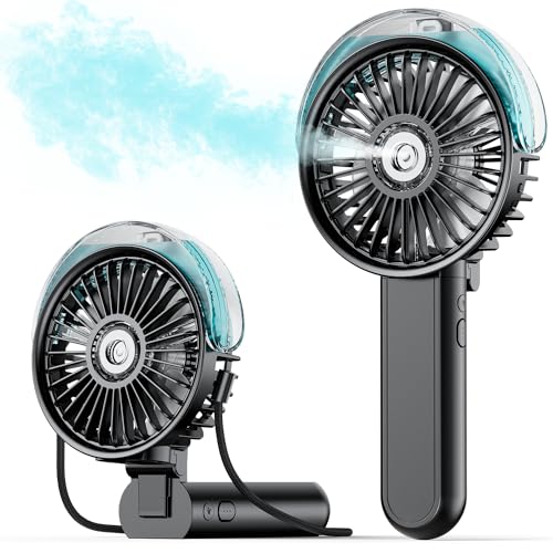 SWEETFULL Portable Misting Fan - 180° Foldable Handheld Personal Fan with Mist Spray, 3 Speeds, 30ml Water Tank, USB Rechargeable for Travel, Outdoors, Makeup, Camping, Home, and Office Use - color: Black