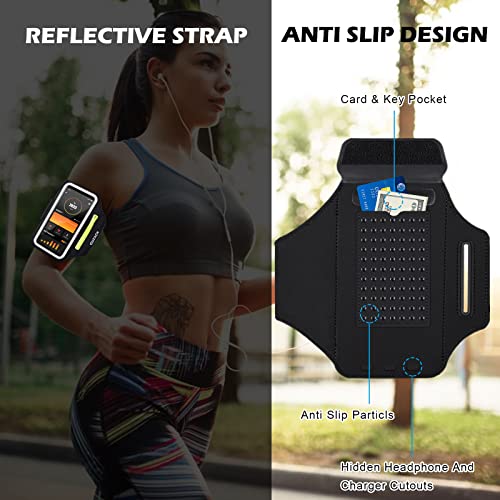 GUZACK Running Armband for iPhone 18 Pro Max 17 16 15, Galaxy S26 S25 S24, with Card Slot & Key Pockets, Running Phone Holder, Fit Up to 6.9 Inches Phone - Size S (Smaller Arm 9-14 in) - color: Green Zipper, size: S