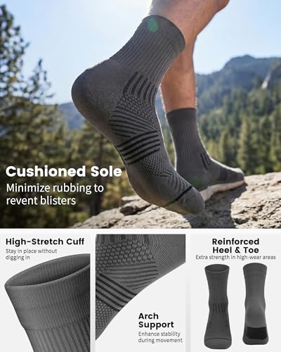 3 Pairs Running Compression Socks for Men & Women Crew Socks with Cushion - color: Grey (3 Pairs), size: X-Large