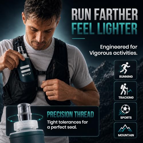 FITLY Soft Flask Running Water Bottle - Collapsible Hydration Flask - color: Petrol Blue, size: 8.5 Ounces