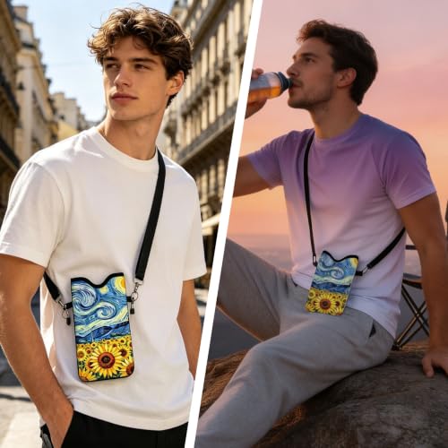GLOBLELAND Starry Sky Sunflower Cell Phone Sleeve Pouch Case Bag 7.1×3.9 inch Shockproof Universal Phone Bag with Crossbody Strap Neck Lanyard for Women Men Phone Headphones Watch - color: Starry Sky Sunflower