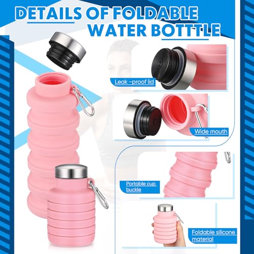 Baderke Collapsible Water Bottle 17oz Silicone with Buckle, Pink - color: Pink