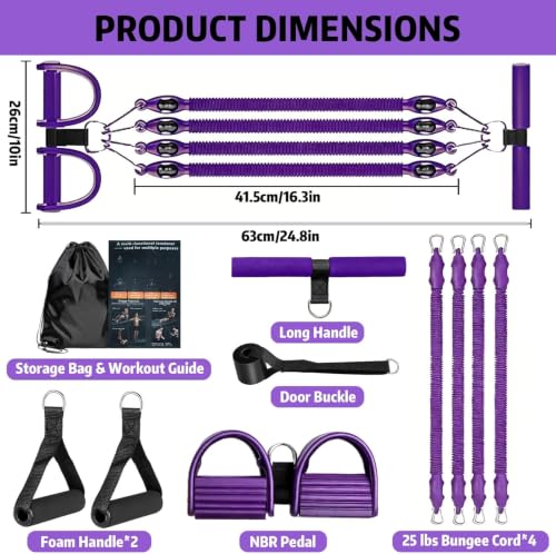 Pedal Resistance Band with Handle, Aturien Adjustable Powerful 4-Tube Elastic Bands for Exercise, Multifunctional Foot Pedal Puller, Home Workout Equipment for Legs Arms Abs