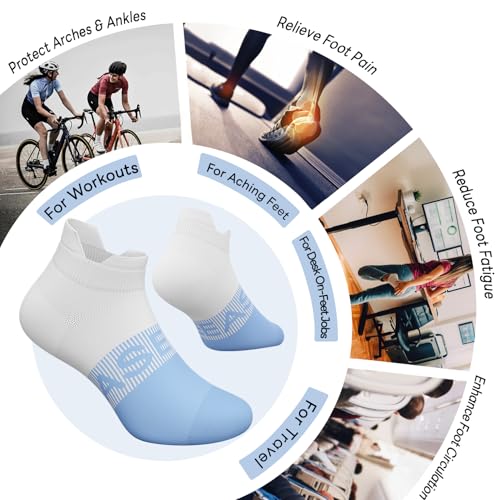 6 Pairs Ankle Compression Socks Women Men 15-20 mmHg Low Cut Athletic Running Arch Support for Travel Nurses Flight - color: Two-tone Multicolored