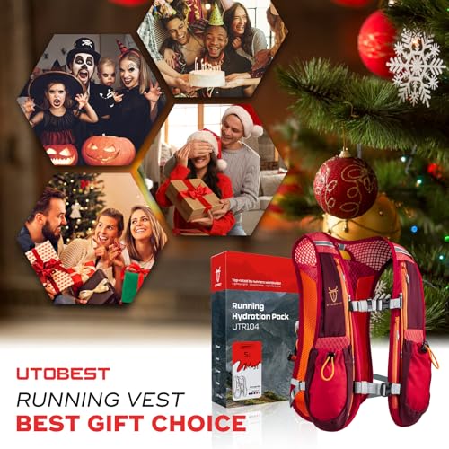 UTOBEST Running Vest Lightweight Hydration Vest Pack 5L UTR104 - color: Red Vest 5L with 2 x Soft Flask