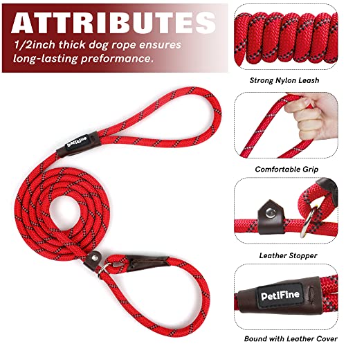 PetiFine Slip Lead Dog Leash Reflective, 6FT x 3/8" Heavy Duty Slip Leash - color: Red, size: 3/8" x 6 FT