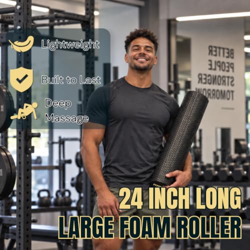 Foam Roller for Muscle Massage, Stiff Back Pain Relief, Physical Therapy, Deep Tissue, Exercise Equipment for Home Gym, Stress, Yoga, Pilates for the Fit Citizen (Black, Large 24 x 6 Inches) - size: Large 24 x 6 Inch