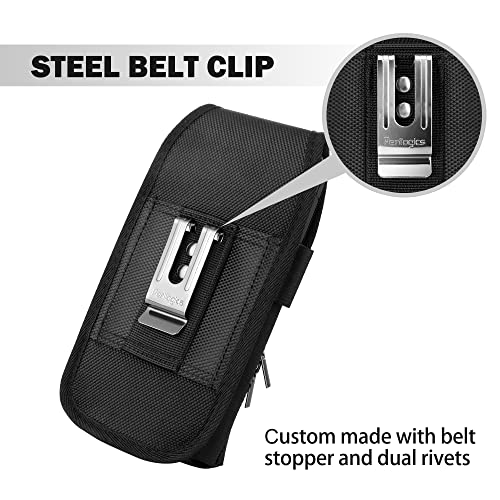 Perilogics Cell Phone Belt Holster,Nylon Phone Pouch with Belt Clip - color: Black