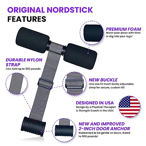 NordStick Nordic Hamstring Curl Strap - Original Nord Stick Exercise Set for Home and Travel - 5 Second Set Up - style: Nordstick - Black, Grey