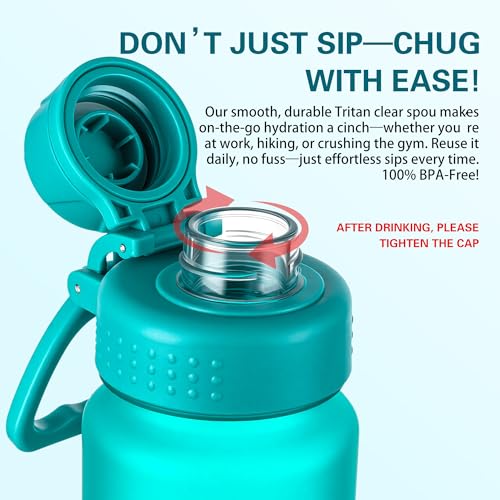 OLDLEY 32oz Water Bottle with Handle, BPA-Free Tritan Reusable Sports Water Bottle with Leak-Proof Dust Lid, Wide Mouth, Cup Holder Friendly, Half Frosted Clear Bottle for Gym, Travel, Work,Aqua Blue - color: Aqua Blue
