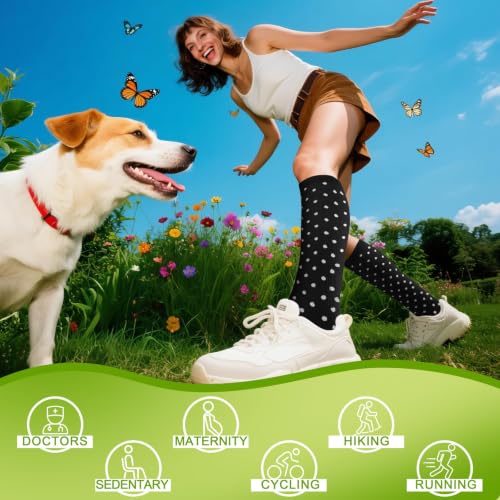 6 Pairs 20-30 mmHg Knee High Compression Socks, Unisex, Running, Travel - color: C-point, size: Small-Medium