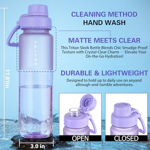 OLDLEY 32oz Frosted Clear Water Bottle, BPA-Free Tritan Plastic Reusable Water Bottle with Fast-Flow Spout Lid, Wide Mouth Leakproof Sports Drinking Bottle for Gym, School, Office, Travel,Amethyst - color: Amethyst