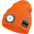 Bosttor Bluetooth Beanie Hat with Light, Headlamp Cap with Headphones and Built-in Speaker Mic, Gifts for Men Women Teen - color: Orange