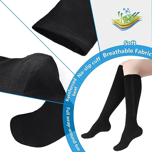 cerpite Zipper Compression Socks, 2 Pairs 15-20 mmHg Closed Toe Compression Stockings for Men Women - color: Black White, size: Small-Medium