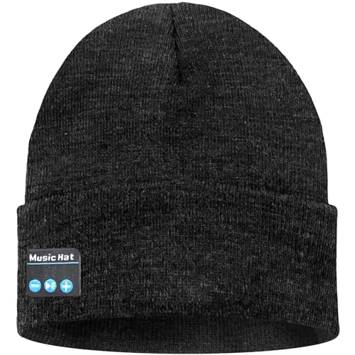 ATNKE LED Lighted Bluetooth Beanie Hat,USB Rechargeable 4 LED Wireless Music Running Headlamp Cap Gift for Men and Women - color: #Dark Grey